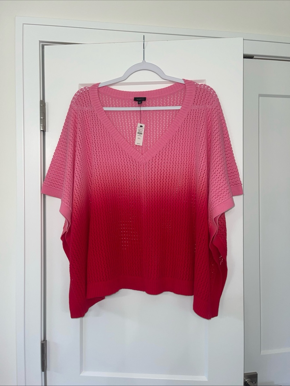 Talbots Pink to Rose Ombre V-Neck Open Knit Sweater NWT